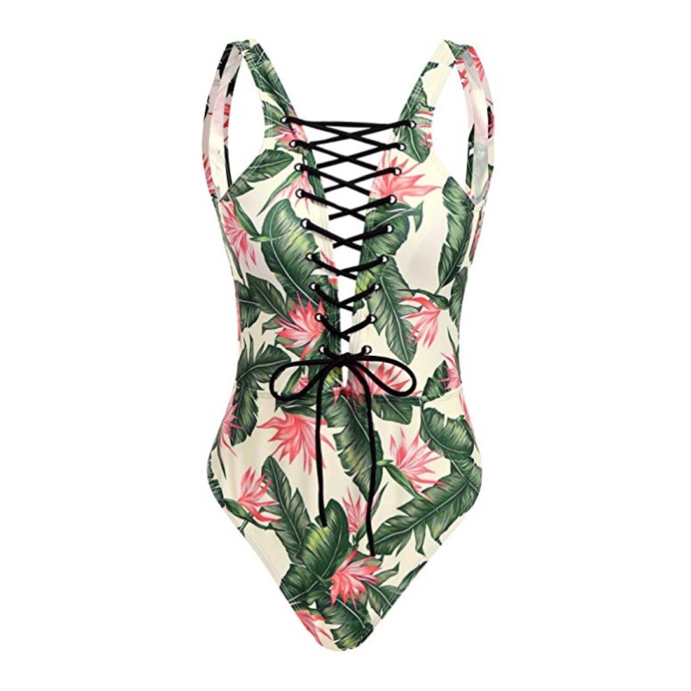 One Piece Lace Up Swimsuit